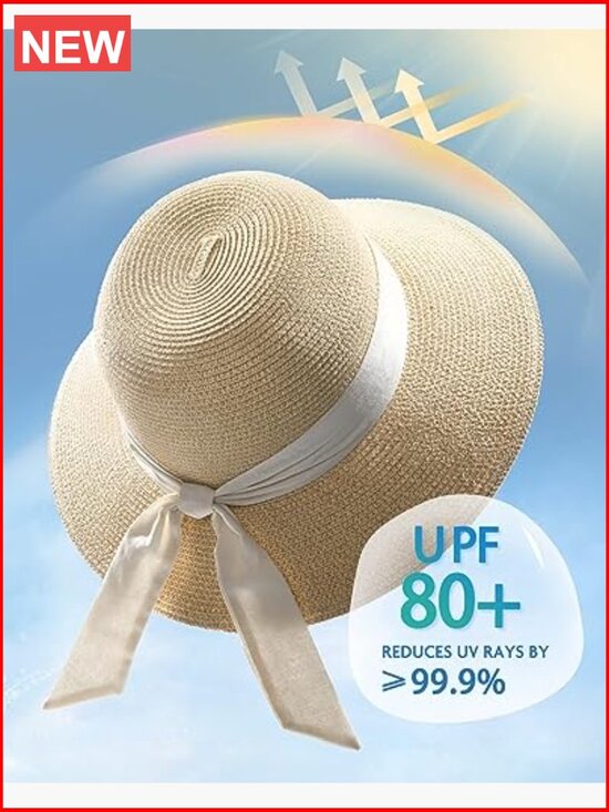 Wide Brim UV Protection Straw Sun Hat Travel Packable Foldable main image 6